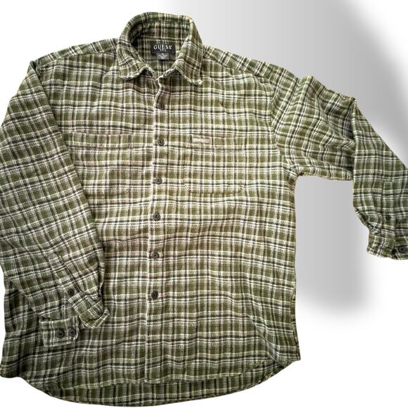 Vintage Boxy Flannel GUESS JEANS Mens Medium Thick Button Down 100% Cotton - Picture 1 of 10